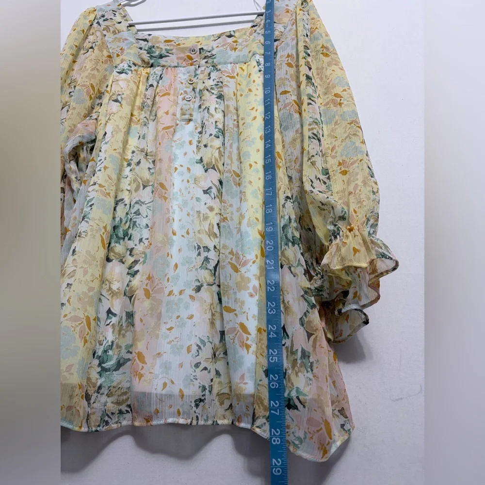 LC Lauren Conrad Floral Boho Blouse size XXL Sheer Long Sleeve Peasant Top(A465) - Picture 10 of 16